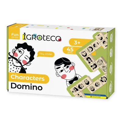 Holzdomino mit Figuren – 45 Teile, ab 3 Jahren — Vorderseite der Verpackung