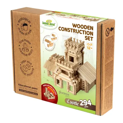 Holzbaukasten Burg – 294 Teile, ab 12 Jahren — Vorderseite der Verpackung