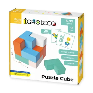 Puzzle kocka – drevená logická skladačka v balení Igroteco